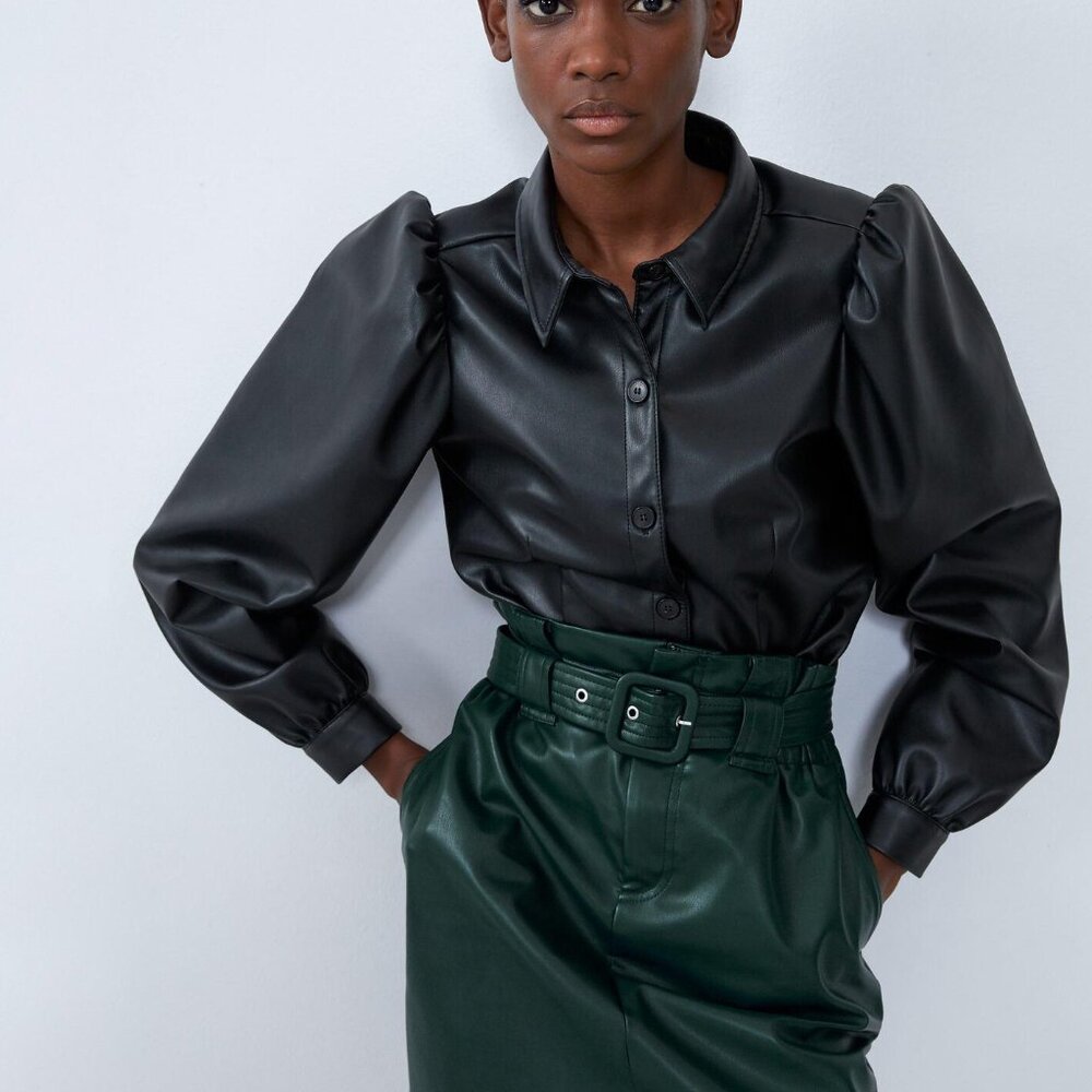 NWT Zara Green Faux Leather Skirt